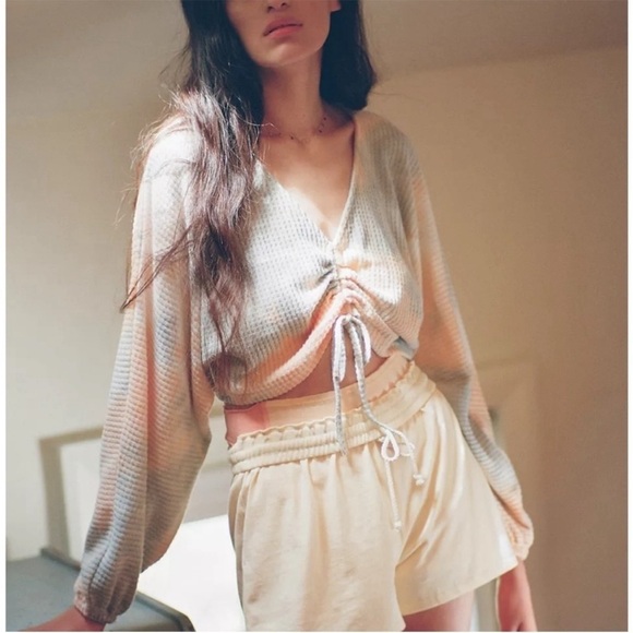 Urban Outfitters Out from Under Tie Dye Waffle Knit Crop Top Size Medium - Picture 2 of 7